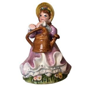 Lefton Girl Mary Mary. Quite contrary. girl holding a watering can music box